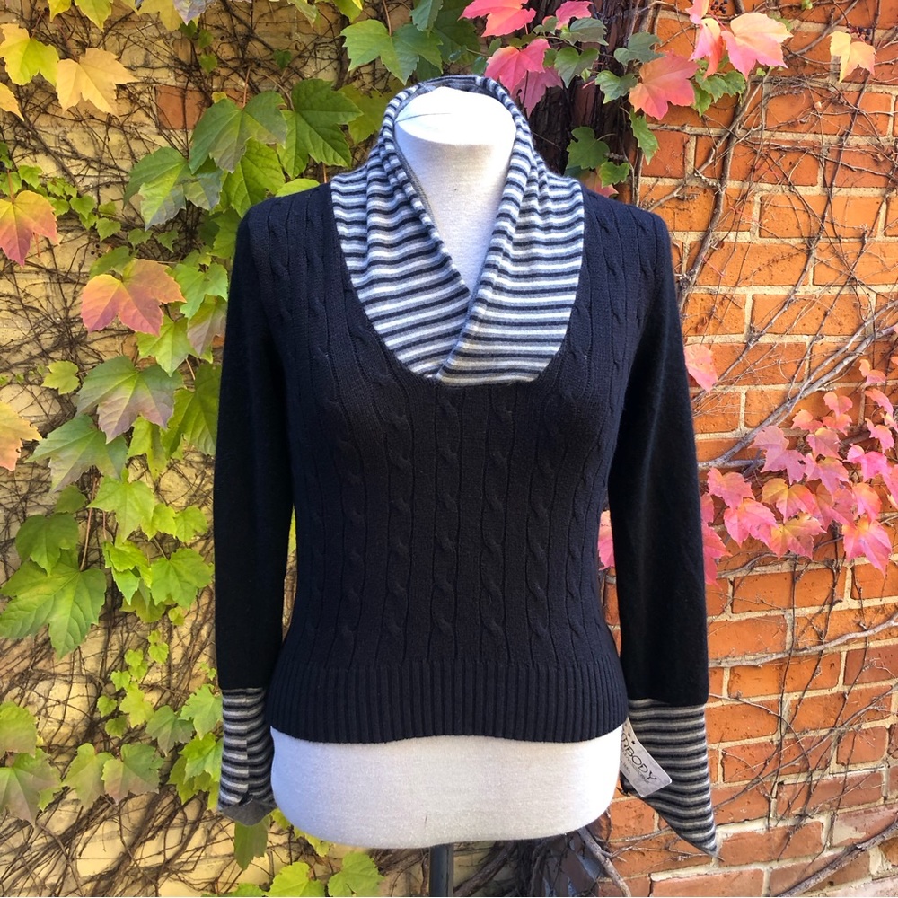 Cashmere Collar Spade Cuff Sweater Black Gray Embody Upcycled Top Small